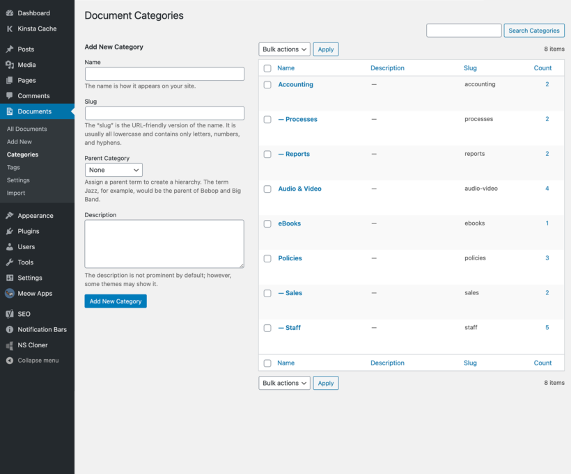 Document library categories