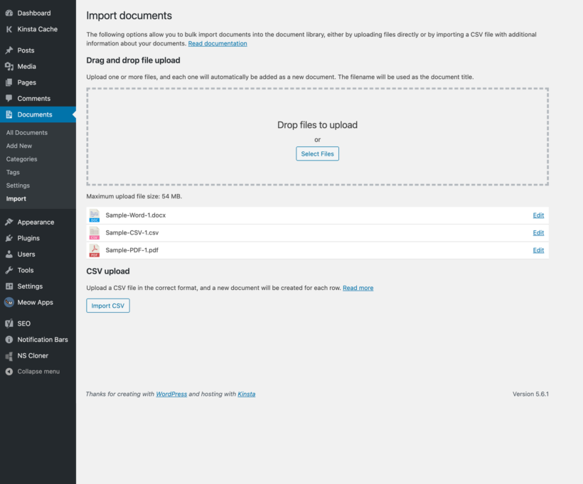 Drag and drop files to document library