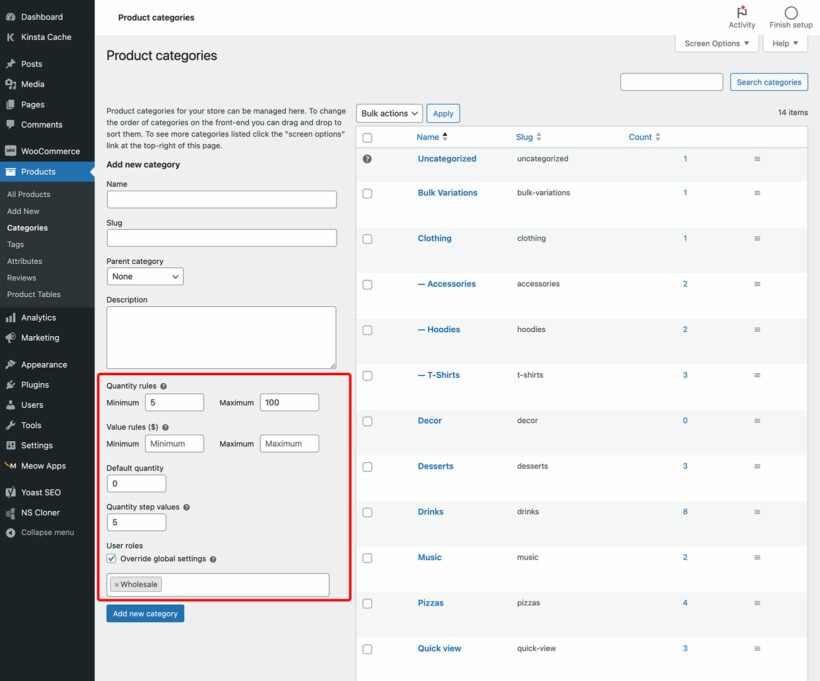 WooCommerce Quantity Manager screenshot category rules