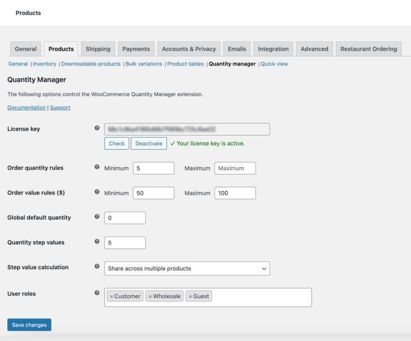 WooCommerce Quantity Manager screenshot settings