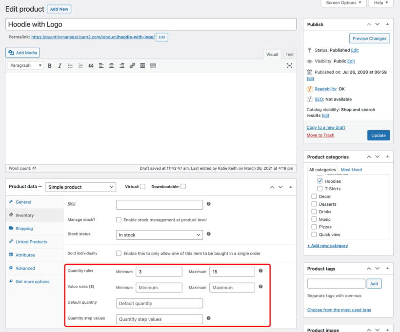 WooCommerce Quantity Manager screenshot simple product