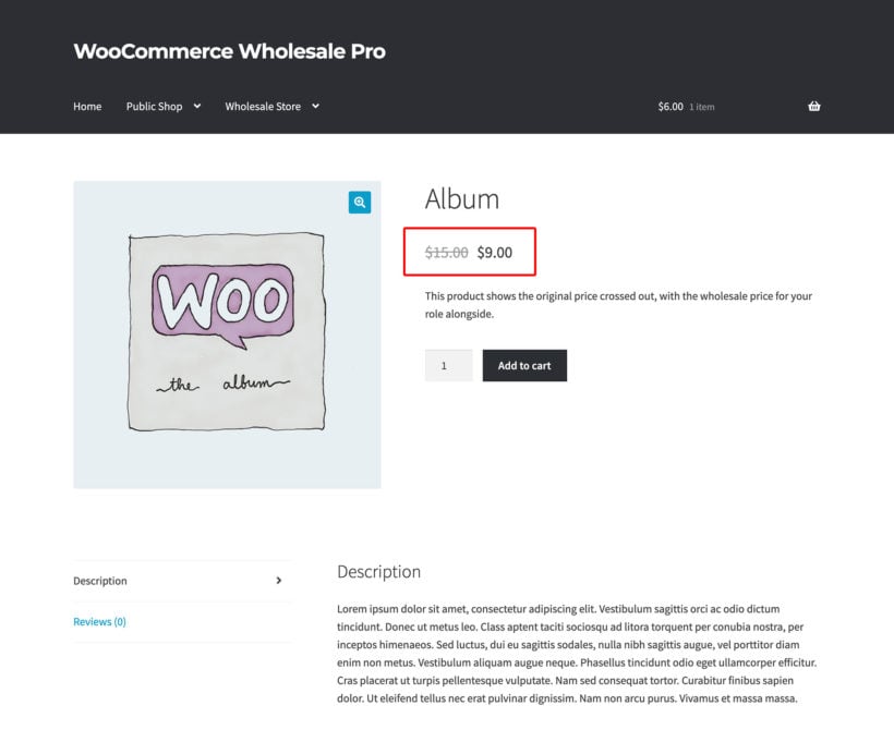 WooCommerce wholesale plugin screenshot - price display option