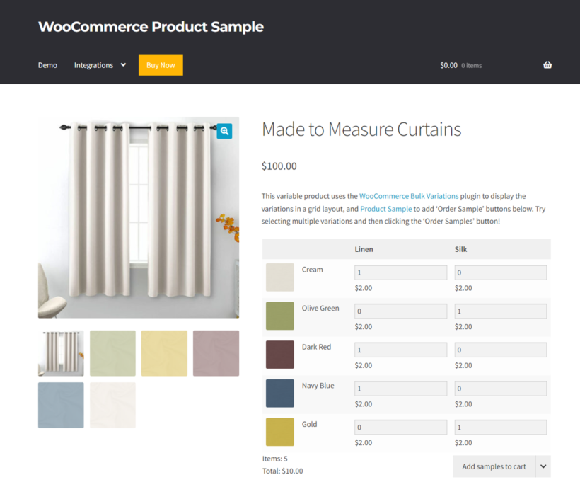 WooCommerce Product Sample - WooCommerce Bulk Variations integration