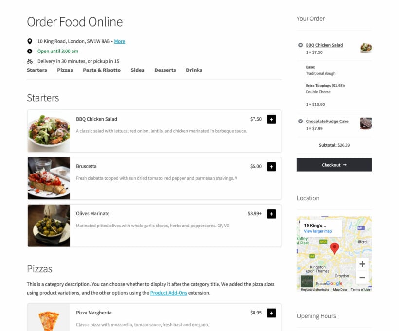 WooCommerce restaurant plugin with opening hours