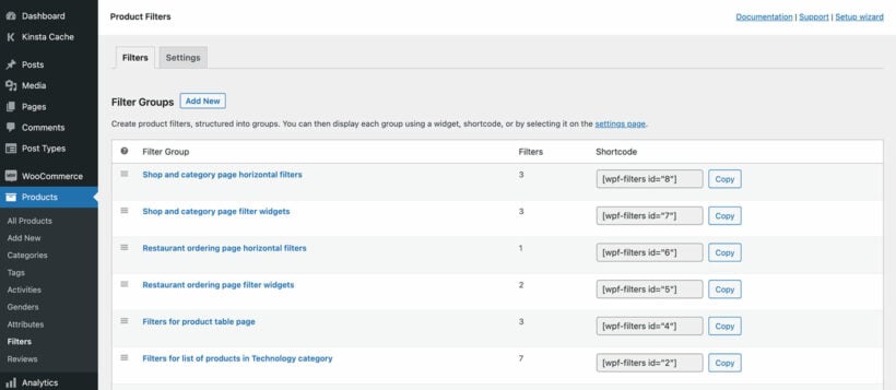 WooCommerce product filter groups