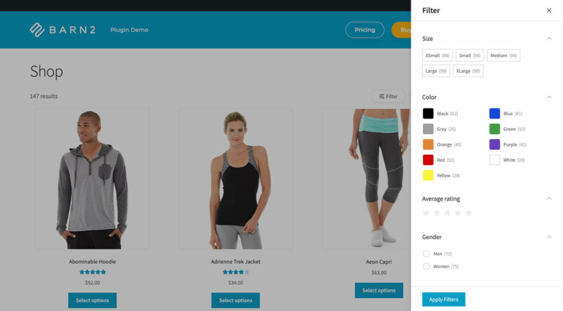 WooCommerce Product Filters slide-out panel