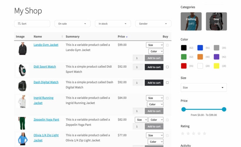 WooCommerce Product Filters Table Integration