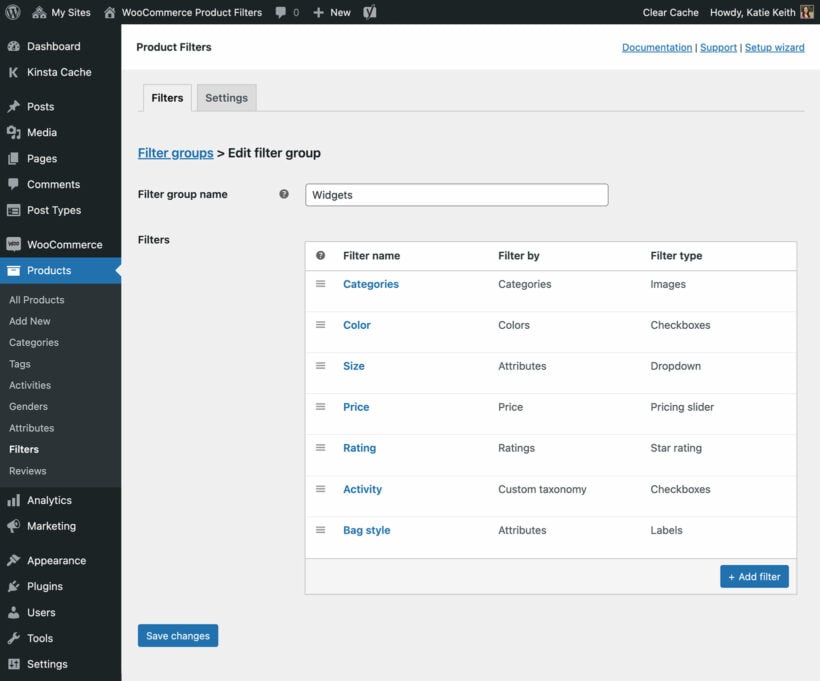 WooCommerce product dynamic filter groups screenshot