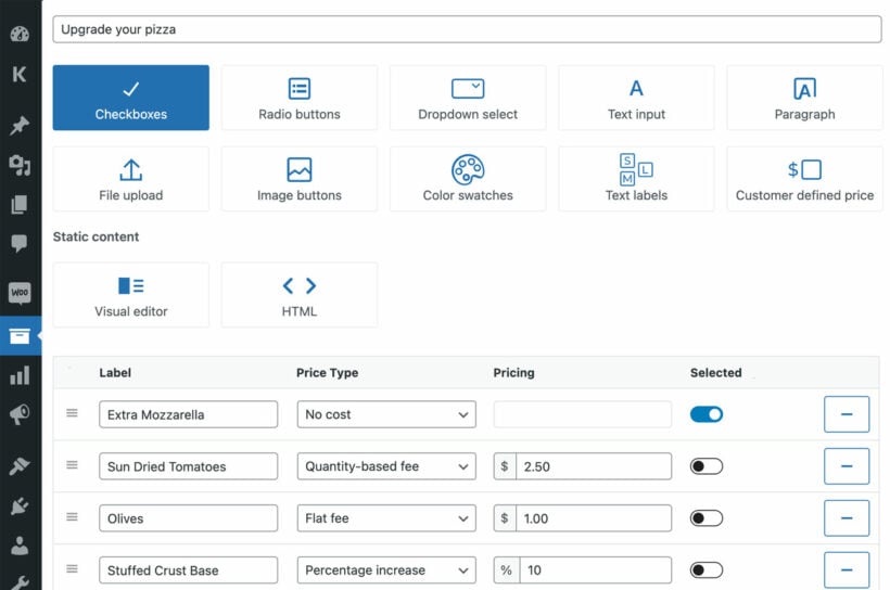 WooCommerce Product Options Extra Add-Ons