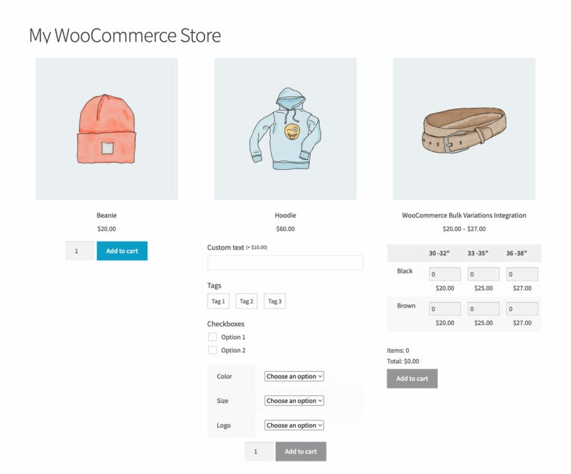 WooCommerce show product add-ons on shop page