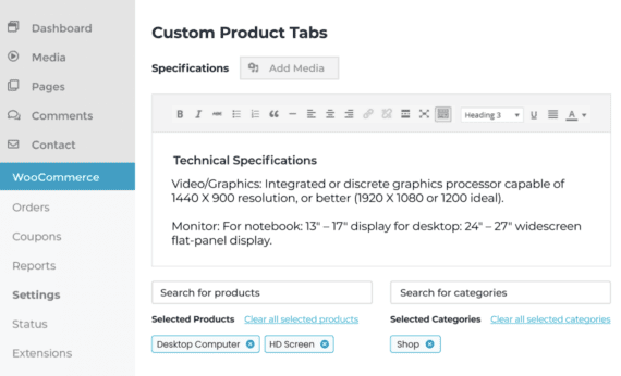 Add extra tabs using WooCommerce tab manager plugin
