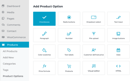 WooCommerce product options field types